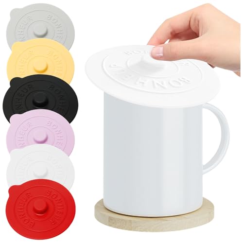6 Pièces Couvercle Tasse Silicone, Réutilisable Anti-Poussière et Anti-Fuite, Rond, Couvercle Mug Alimentaire pour Café, Thé, Verres à Vin, Maison et...