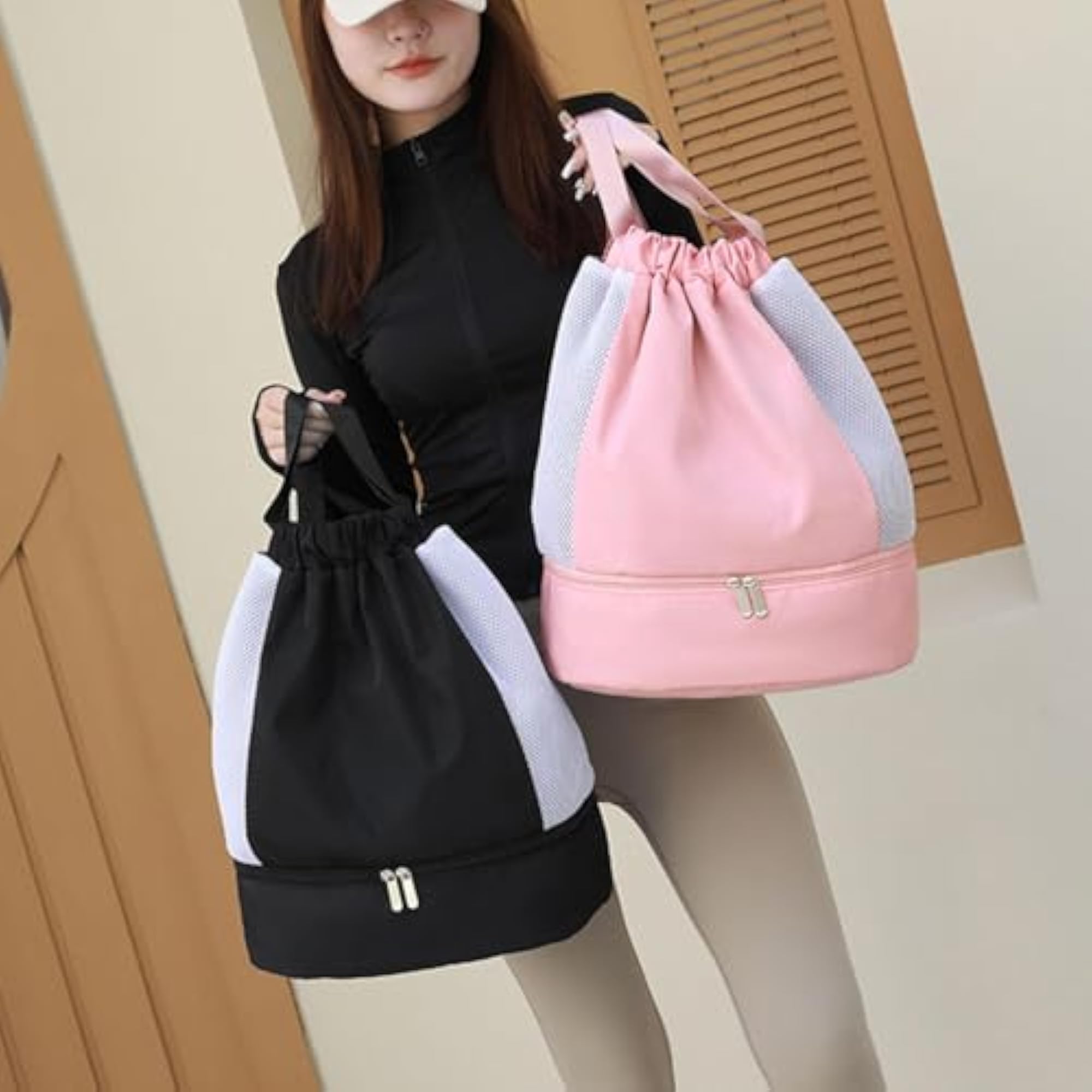 Drawstring Backpack for Gym, Waterproof Sports Bag Black