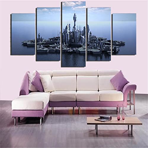 Stargate Atlantis Island Affiches 5 Pièces : Impression Murale sur Toile Format Polyptyque