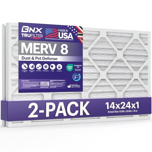 Image of BNX TruFilter 14x24x1 Air Filter MERV 8 (2-Pack) - MADE IN USA - Dust & Pet Defense Air Conditioner HVAC AC Furnace Filters for Dust, Pet, Mold, Pollen MPR 600 - 700 & FPR 5
