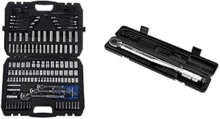 Amazon Basics Socket Set (85 Piece) & 151-piece Screwdriver Bit Set with Durable Sandblasted Steel Bits