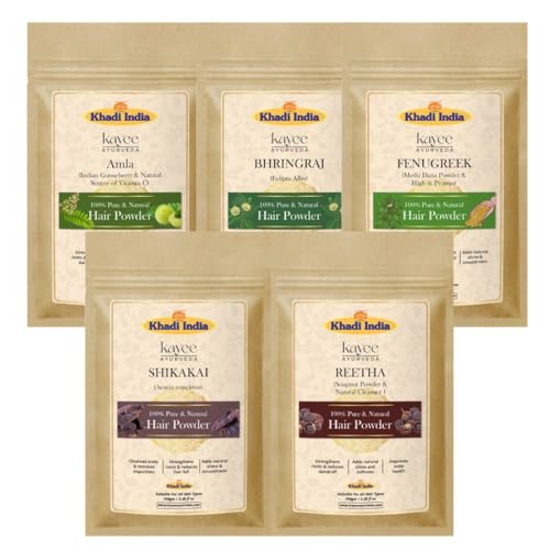 Image of Premium Ayurvedic Amla Reetha Shikakai Bhringraj and Methi Hair Powder Combo for Hair Growth and Hair Fall Control- Pack of 5 (100GM Each)