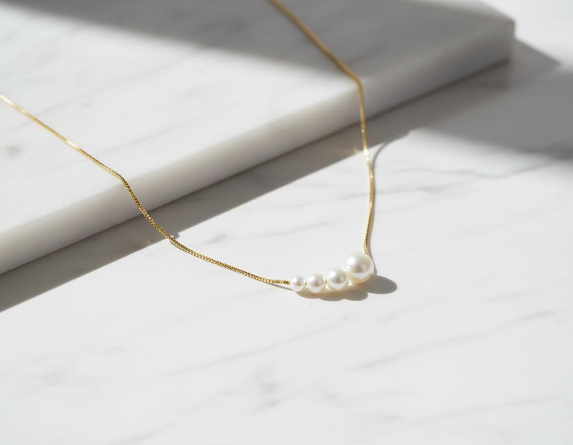 Pearl Necklace for Women Trendy,14K Gold Plated Pearl Pendant Necklace,Adjustable Gold-Tone Chain, Elegant Jewelry for Wedding Birthday Gift - Image 6