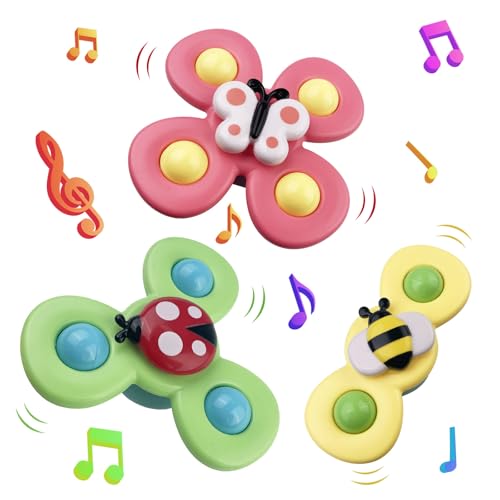 Dunkwckore 3PCS Jouet Bain Bébé, Spinner Bebe Ventouse, Coccinelle Abeille Papillon Animaux Mignons Jouets de Jeux Bain Bebe, Ventouses Rotatives Cadeau pour...
