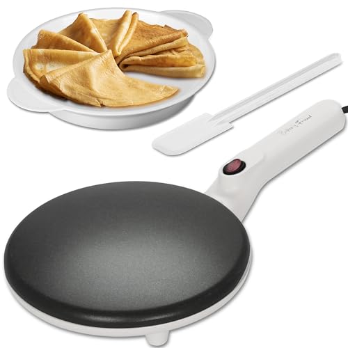 Baker's Friend Instant Crepe Maker with Handle, Electric Crepe Maker Machine, Crepera Electrica, 8 Inch Non-stick Cooking Surface, Creamy White