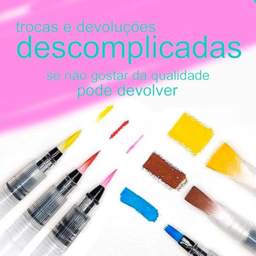 Pincel Aquabrush Kit 6 Pincéis Aquarelável Reservatório de Água Pintura Aquarela Esfumaçar