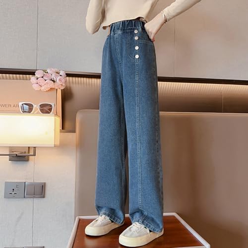 Wide Leg Baggy Pants for Girls Elastic High Waist Straight Leg Trousers Kids Fall Washed Casual Jeans with Pokets2