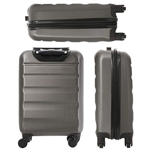 Aerolite Abs Bagage Cabine Bagage A Main Valise Rigide Legere A 4 Roulettes Pour Ryanair Easyjet Air France Et Plus Set De 2 Valises Gris Fonce