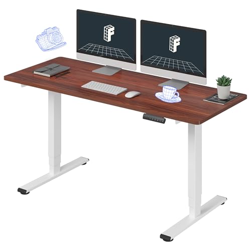 Image of FLEXISPOT E6 3-Stage Dual Motor 60 x 24 Electric Standing Desk Sit Stand Up Desk, Holds 220 lbs, Adjustable Height w /Memory Presets, One-Piece Mahogany Desktop & White Frame, Ships in 2 Boxes