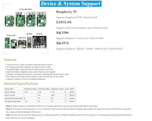Image of 7inch DSI Capacitive Touch Screen Compatible with Raspberry Pi 5 /4B /3B+ /3B /RK3506-Lyra /RK3576 /ESP32-P4, 720x1280 IPS Display, 10-Point Touch, Anti-Fingerprint Process