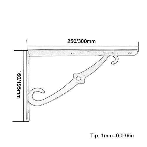 Shelf Brackets 2 Wall Mounted Floral Black Cast Iron Shelving Brackets Rustic Classic Curly Triangle Shelf Support 25 X 16 Cm - Max Load 35 Kg With Screws #TOP4