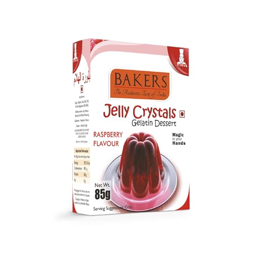 BAKERS Jelly Crystals (Gelatin Dessert) | Raspberry Flavour | Non-Vegetarian | Berry-licious flavor | Dessert Instant Premix | Pack of 3 (85 gm x 3)