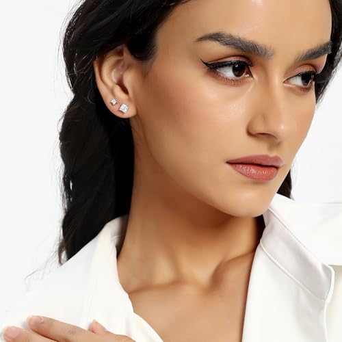 MDFUN 5 Pairs 316L Stainless Steel Earrings Set 3-7MM Hypoallergenic Princess Cut Cubic Zirconia Square Stud Earring Jewelry for Women and Men2