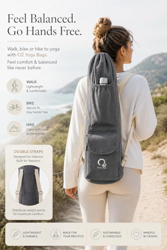 Image of O2 Yoga Mat Bag | Block Style Cotton Yoga Mat Carry Bag with Adjustable Double Straps | Yoga Block Pocket with Bottle Holder | Yoga Mat Cover Bag for Women & Men | Fits 2mm-10mm Mats - Dark Grey