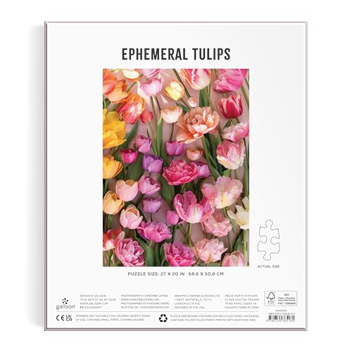 Galison - Rompecabezas de 1000 Piezas Tulipanes Efímeros, Fotografía de Christine Chitnis, Floral, Primavera, Jardín miniatura 3