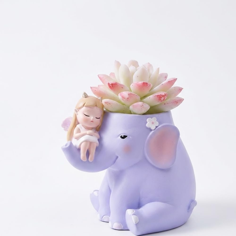 Cute Animal Succulent Planter Pot – Ceramic Mini Flower Pot for Indoor Plants, Desk & Home Decor, Small Plant Holder for Succulents, Cactus, Office Table Decoration (Elephant with Baby)-image-44