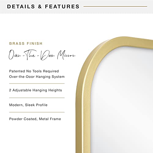 Image of MCS 17x55 Brass Metal Over The Door Mirror With Rounded Corners, Full Length Hanging Mirror for Bedroom and Bathroom Doors, No Tools Required