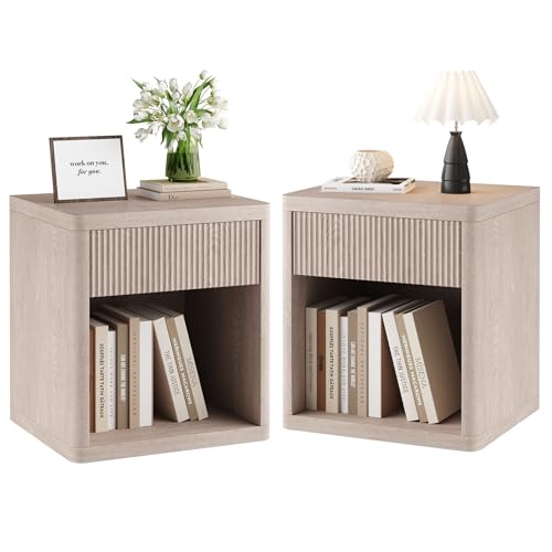OLIXIS Set of 2 Modern Nightstand, 22.7" Fluted Drawer Wood Bedside Table by OLIXIS - Used condition - Image 7