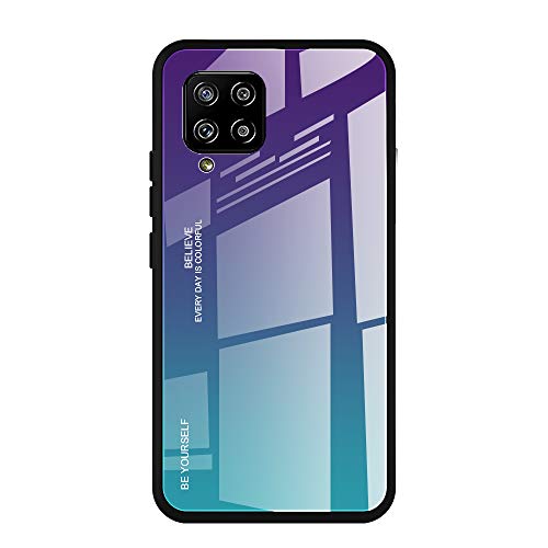 Dedux Funda para Samsung Galaxy A42 5G, Carcasa Degradado de Color Vidrio Templado Anti-rasguños Funda, TPU de Silicona Suave Case Cover (Violeta/Verde)
