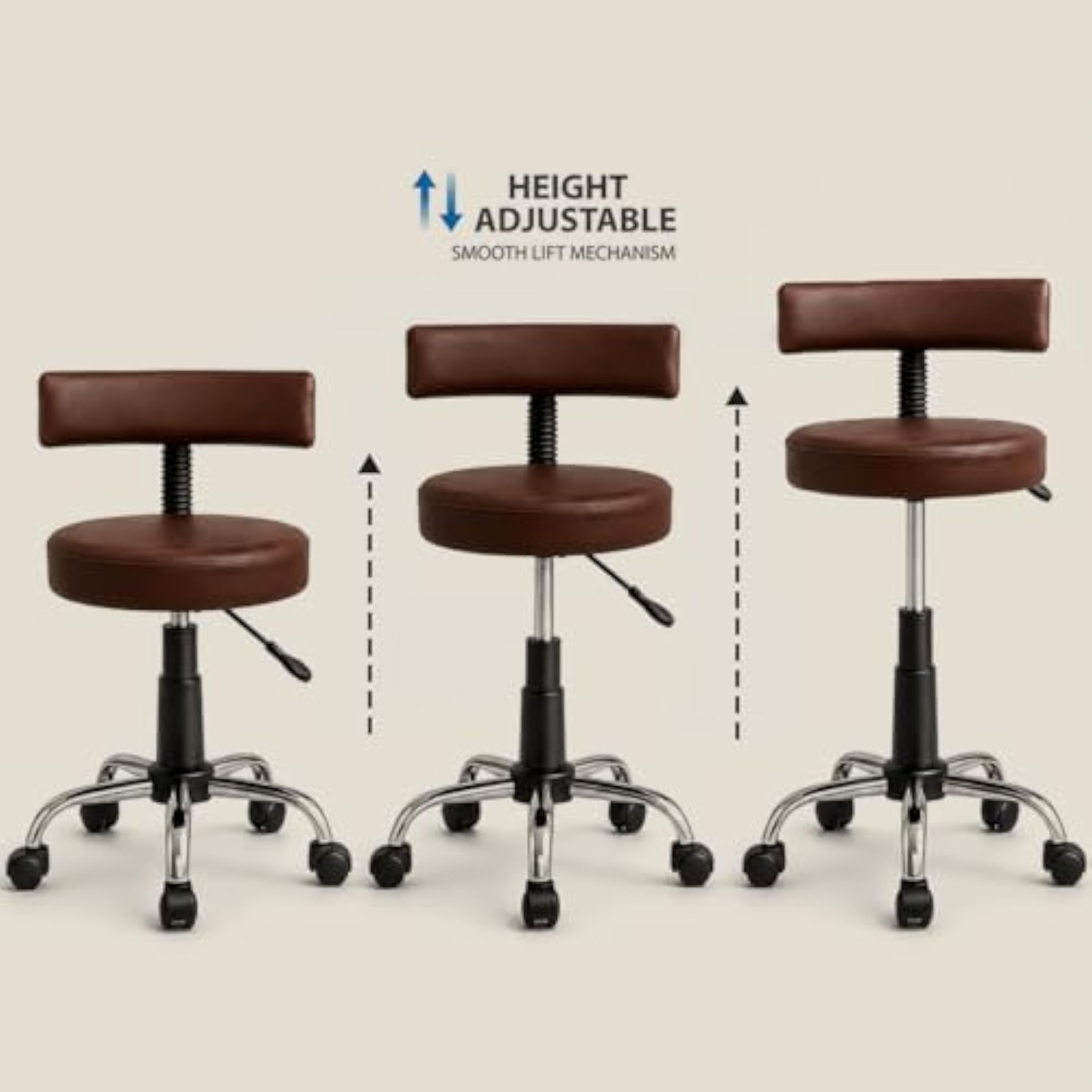 Seating Chrome Rolling Study Flex Stool, Brown