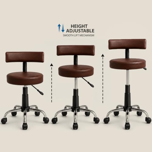 Image of DIYA Seating Chrome Rolling Study Flex Stool (1 Year Warranty) - Brown | Lift & Swivel Adjustable Height Salon Flex Stool w / Foot Rest, Compact Seating for Home Office Shop Study Use -(44 inchx47 inchx83 inch)