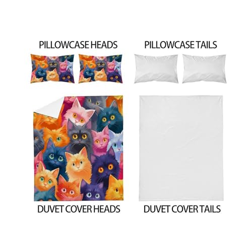 Housse de couette chat 200x200 parure lit microfibre sans repassage - 4