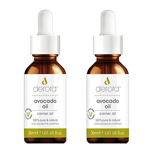 Derora Aceite de Aguacate | Nutre Piel, Cabello y Uñas | Antienvejecimiento |100% Puro | Prensado en Frío y Sin Refinar | Rico en Antioxidantes y Vitaminas A, B, D y E 30 ml (Paquete de 2)