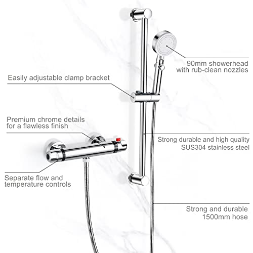 ROWINNAO Thermostatic Shower Mixer, Bathroom Accessory Shower Set including Wall Mounted Thermostatic Mixer Tap - Image 3