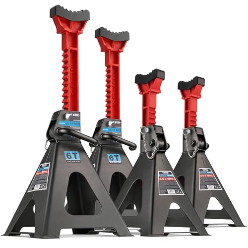 STIX Lot de 4 chandelles Voiture JS-6T – Capacité 6 Tonnes – Réglables 385 à 560 mm – avec Patins en Caoutchouc et Goupille de Sécurité