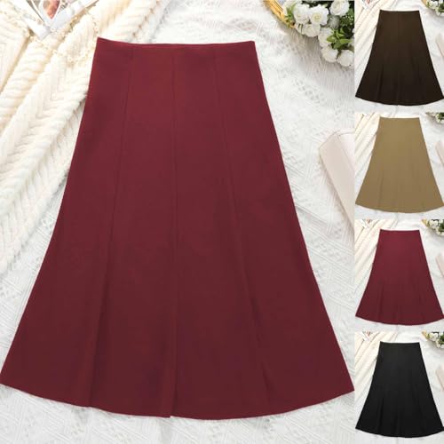 HGps8w Vintage A-Line Midi Skirt for Women 2025 Fall Elegant High Waisted Loose Versatile Casual Swing Skirts2