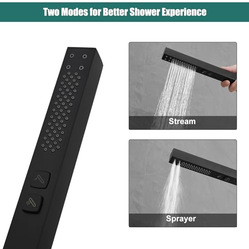 Grifería de bañera de montaje mural Hoimpro con pico de cascada, grifo de bañera con rociador manual, set con válvula empotrada, acabado negro mate miniatura 6