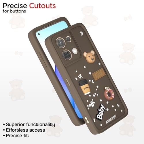 Image of Pikkme Back Cover for Oppo Reno 8 5G | Cute Fun Cartoon 3D Bear Silicone Full Body Protection Bumper Case (Brown)