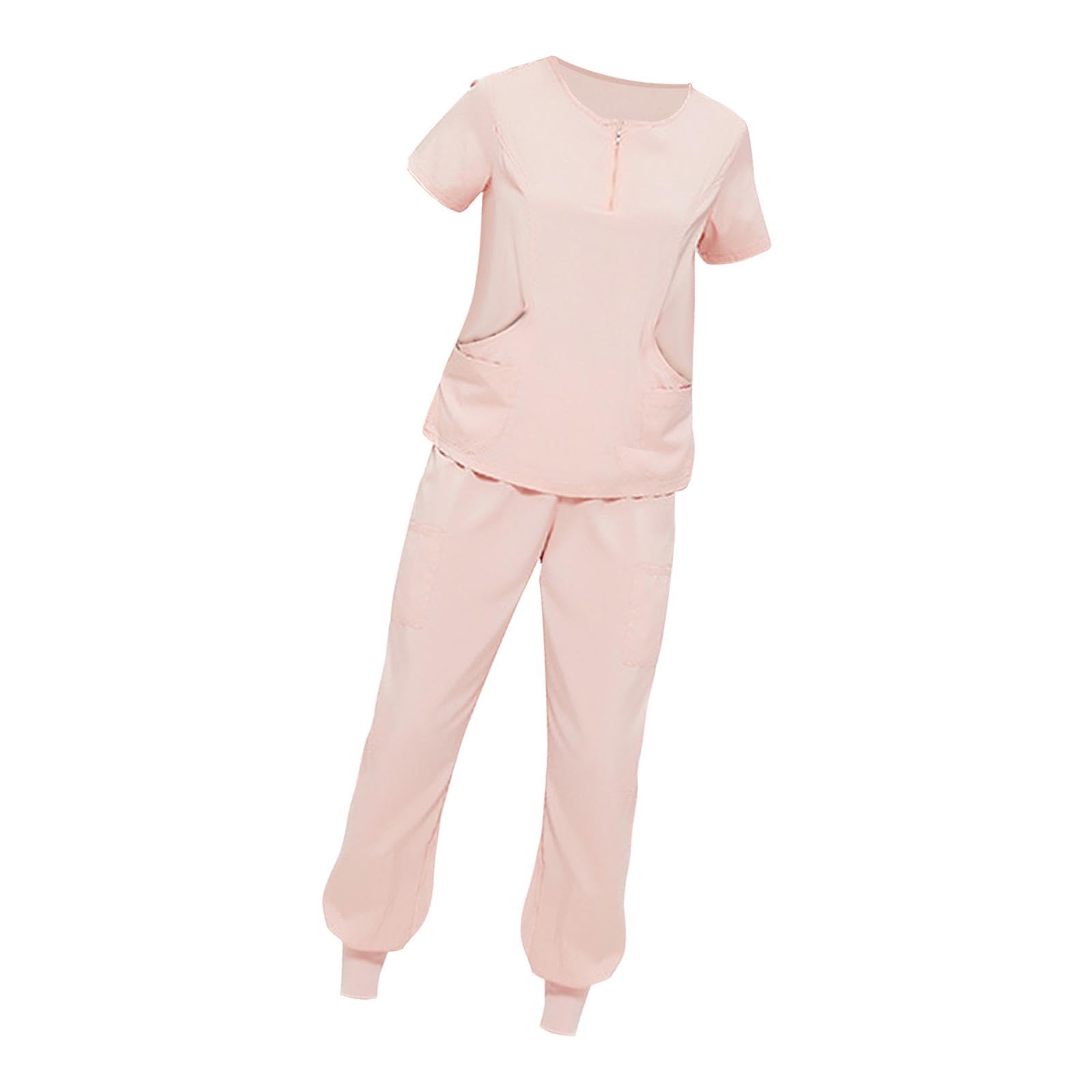 kowaku Conjunto de uniformes exfoliantes con bolsillos, Top y pantalones de enfermera, cintura elástica de verano, manga corta para salón de belleza, M
