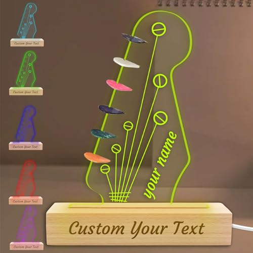 Personalized Acrylic Guitar Pick Holder with Name Custom Light up Guitar Picks Display Frame Storage Organizer Shaped Like a Guitar Customized Guitar Accessories Gifts for Him