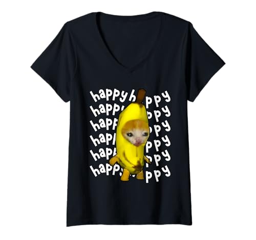 Donna Happy Banana Cat Meme Bananacat Happy Kitty Amanti dei gatti Meme Maglietta con Collo a V
