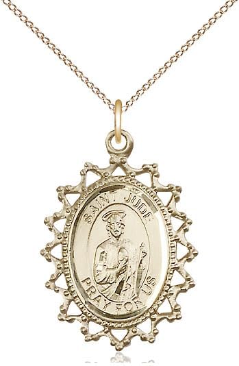 14kt Gold Filled St Jude Pendant on a 18 inch Gold Filled Light Curb Chain.