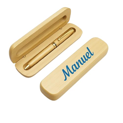 Personalised pen with name. Children's Communion gift. Wooden pen with matching box, blue ink. Gift for communion, wedding, witness, godfather, dad. Made in Spain. (maple)
