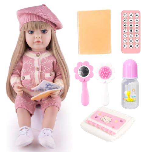 Jollyza Arabic Talking Interactive Baby Doll- 55cm Lifelike Soft Silicone Realistic Doll with Remote control Girls Gift Pink Ages 3+