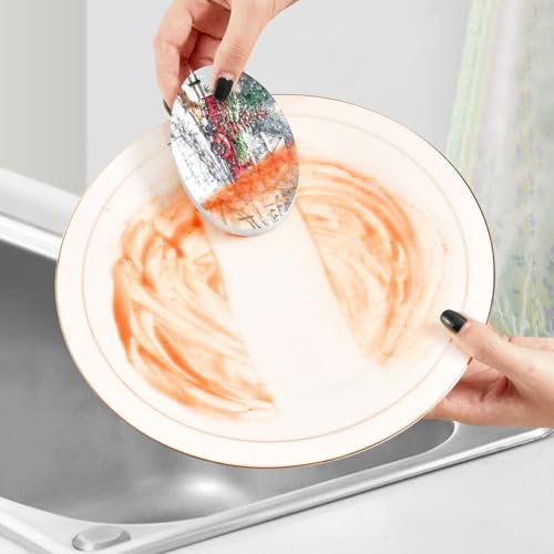 Image of Winter Snowflakes Christmas Red Truck Kitchen Sponges Xmas Fir Tree Snow Dog New Year Seasonal Cleaning Dish Sponges Non-Scratch Natural Scrub Sponge for Kitchen Bathroom Cars Pack of 3