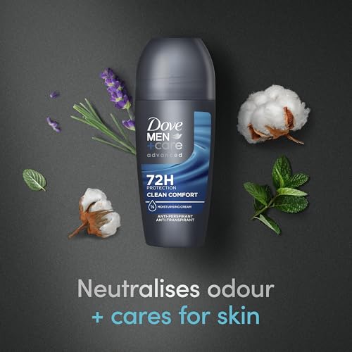 Dove Men+Care Advanced Clean Comfort Anti-Perspirant Roll On Deodorant with Anti-Odour technology & ¼ moisturising cream for 72 hour protection against sweat and odour 6x 50 ml - Image 2