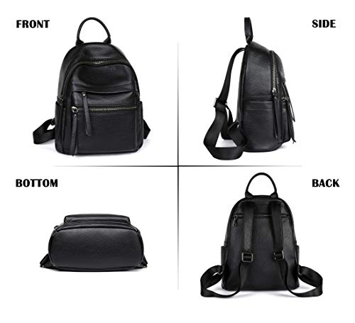 Coolcy Genuine Leather Backpack Purse For Women Multi-Functional Elegant Daypack For Ladies (Black) Small #TOP3