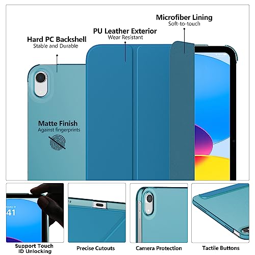 Image of MoKo for iPad (A16) 11th Generation Case 11 Inch 2025,iPad 10th Generation Case 10.9 Inch 2022,Slim Stand Hard PC Translucent Back Shell Smart Cover,Support Touch ID,Auto Wake /Sleep, Peacock Teal Blue