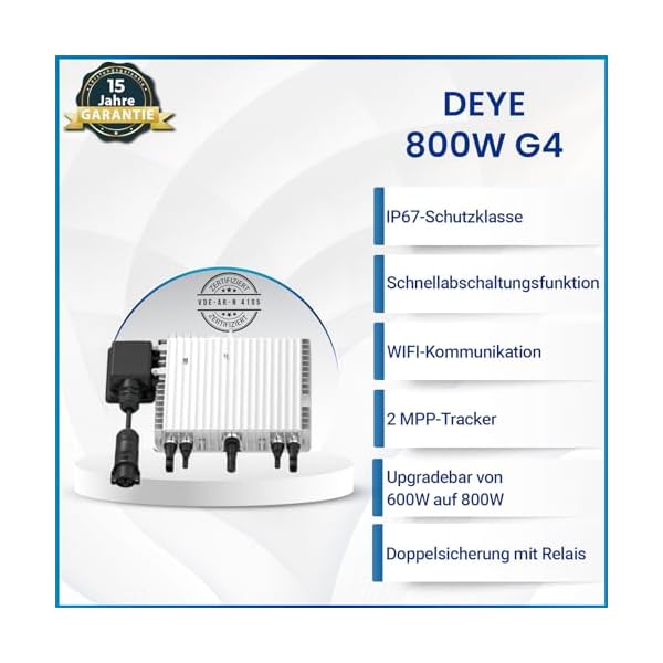 Solar-Hook® 880W Balkonkraftwerk 800W komplett Steckdose - Balkonkraftwerk 800 Watt upgradebarer DEYE Wechselrichter 800W, 2x440W Bifaziale Glas/Glas Solarmodule im Solaranlage Komplettset – Bild 6