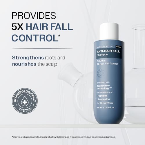 Image of Bare Anatomy Anti-Hair Fall Shampoo | Provides 5x Hair Fall Control | pH 4.6 | Adenosine & Peptides | Strengthens Weak Roots & Reduces Breakage | Sulphate & Paraben Free | Unisex | 100ml
