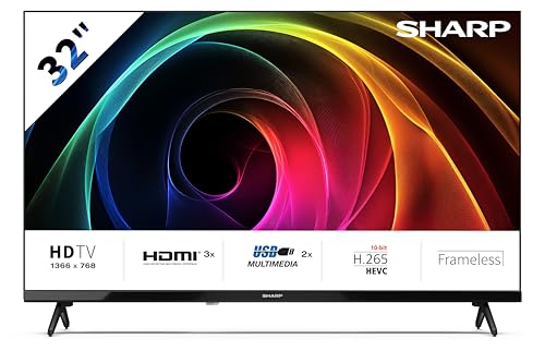 SHARP 32HA1305E – Non-SMART 32' HD, Rahmenlos, 60 Hz, Audio 2x8 W, HDMI x3, USB x2, Farbe Schwarz