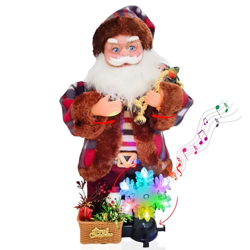 Singing Dancing Santa Claus Figure - Standing Animated Santa Claus Figurine with Bobbing Head,...