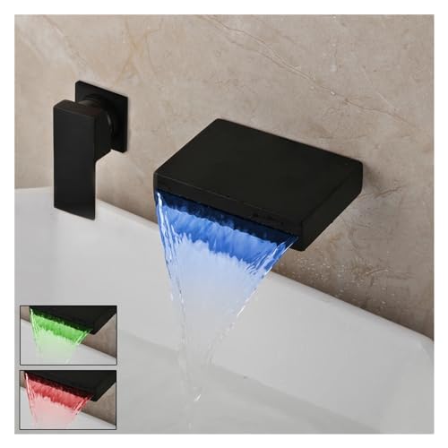 Robinet d'évier de salle de bains noir mat avec jet cascade et éclairage hydraulique - 5