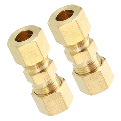 QUARKZMAN 2 Stücke Kompressionsrohrverschraubungen, 5/16' Messing Kompressionsgeradeverbinder Adapter Kupplung für Gas- und Flüssigkeitstransport, verbinden Rohrleitungen und dichten ab