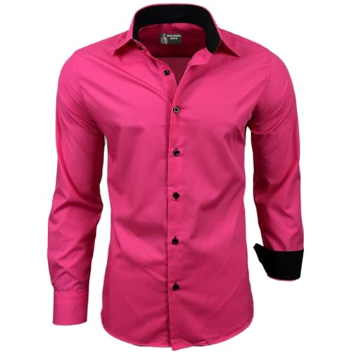 Subliminal Mode - Chemise Homme Bicolore uni Manches Longues Coupe Slim Business RN44,XL,Rose Fushia