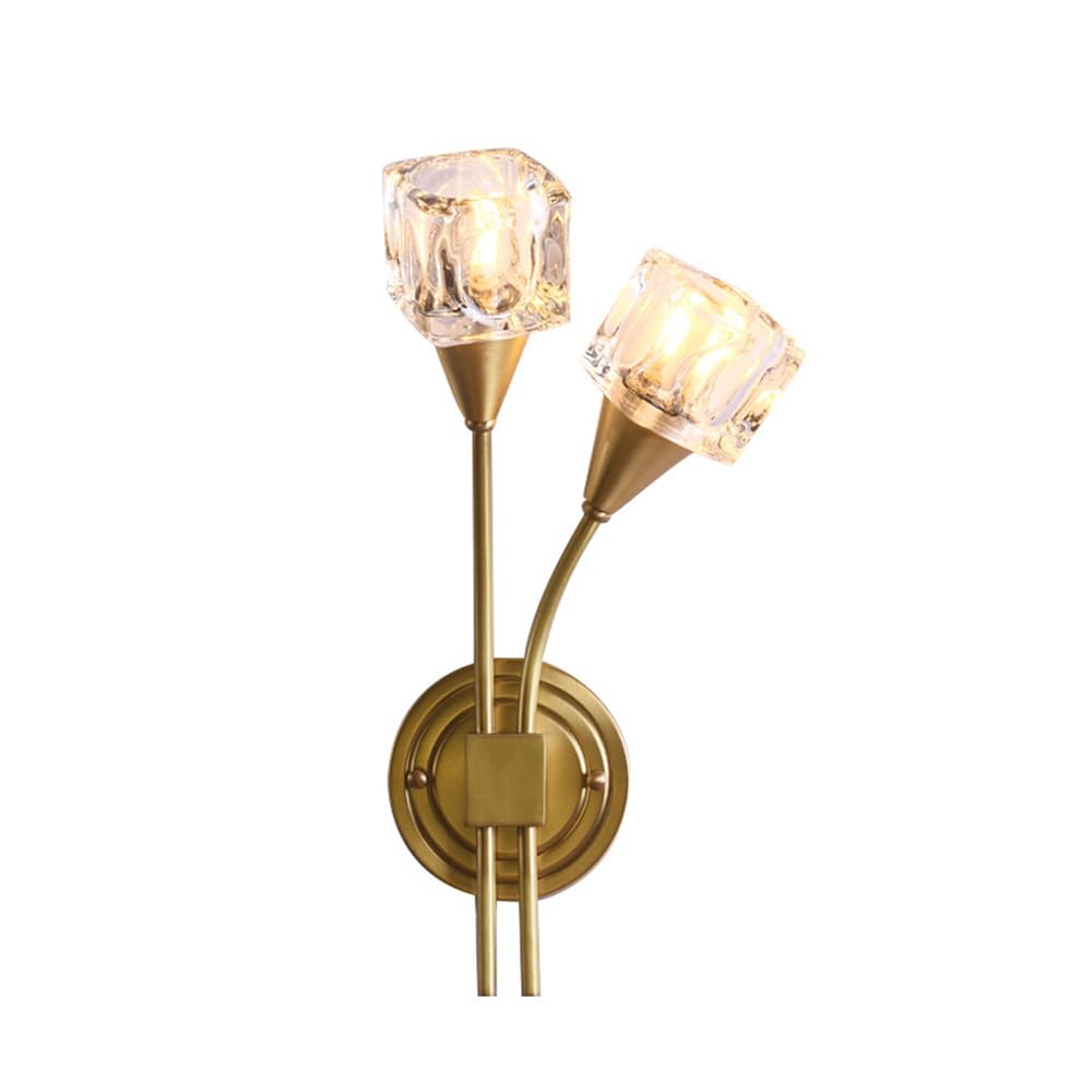 Applique murale moderne double tête en laiton et cristal carré de luxe
